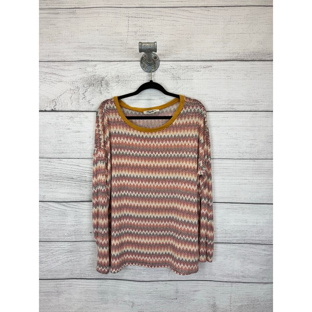 Haptics Plus Size Orange Chevron Fall Knit Long Sleeve Top Size 1X